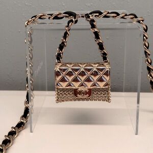 CHANEL Black Leather Chain Flap Bag Charm Belt